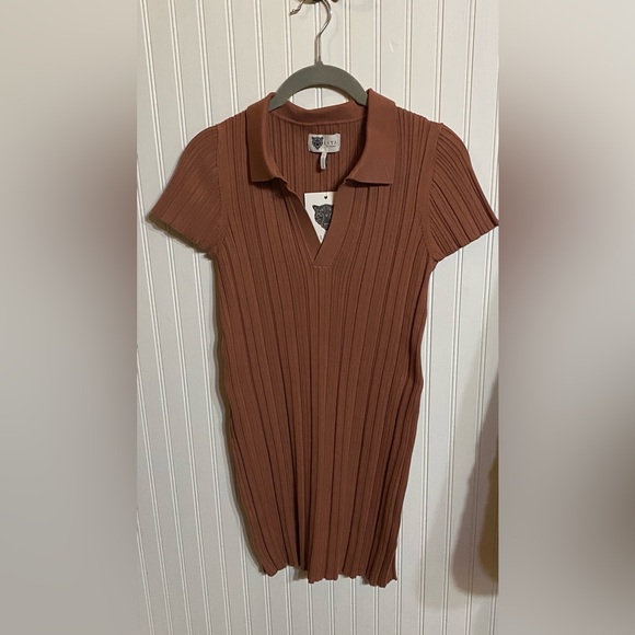 NWT LITA BY CIARA RIB COTTON BLEND POLO MINIDRESS IN CINNAMON SIZE LARGE - Picture 3 of 11
